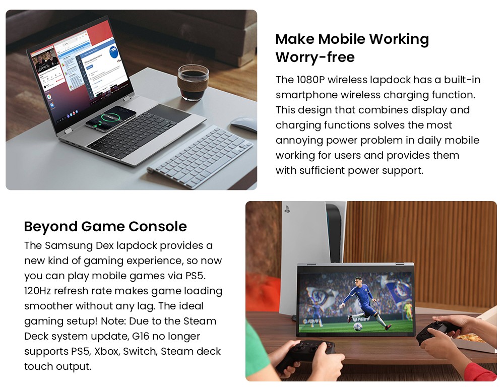 UPERFECT X 15.6 Pro 15.6-inch Touch Screen Samsung Dex Wireless Lapdock, 1920*1080 IPS Screen, 120Hz Refresh Rate, Built-in 10800mAh Battery & Speakers - US Plug