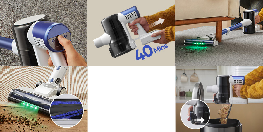 Ultenic U10 Ultra Kabelloser Staubsauger, 40 kPa Saugleistung, 450 W digitaler Motor, selbststehend, Teleskoprohr, 40 Min. Laufzeit, integrierte Taschenlampe, 180&deg; schwenkbar