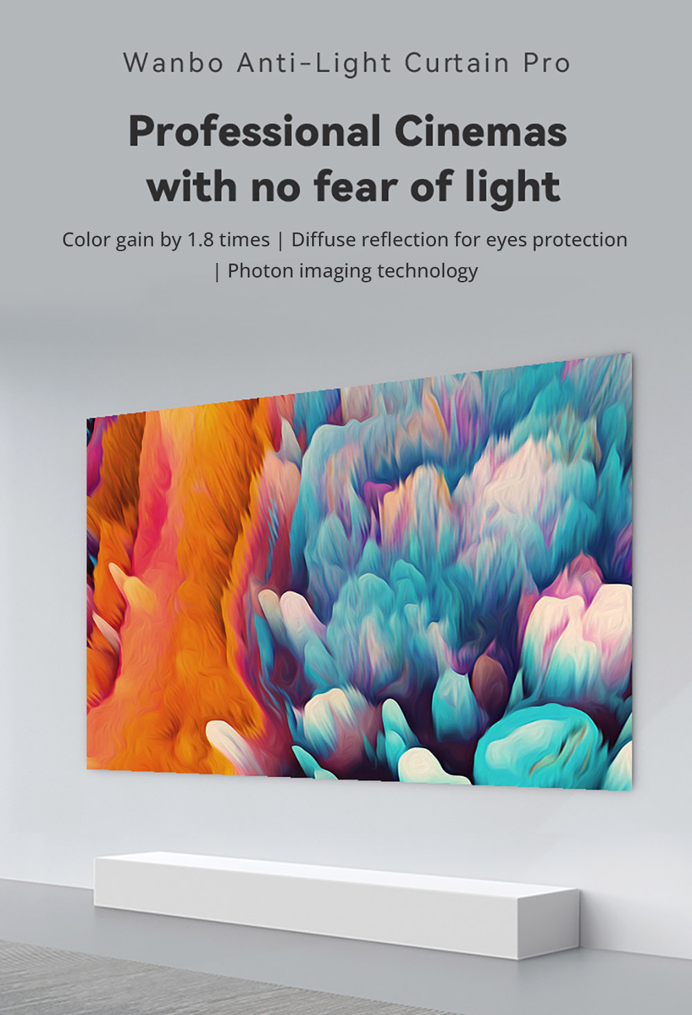 Refurbished Wanbo 100 inches Anti-Light Projection Screen, 150&deg; Visual View, 30&deg; Visual Gain Angle, 1.8 Times Color Gain, 16: 9 Ratio