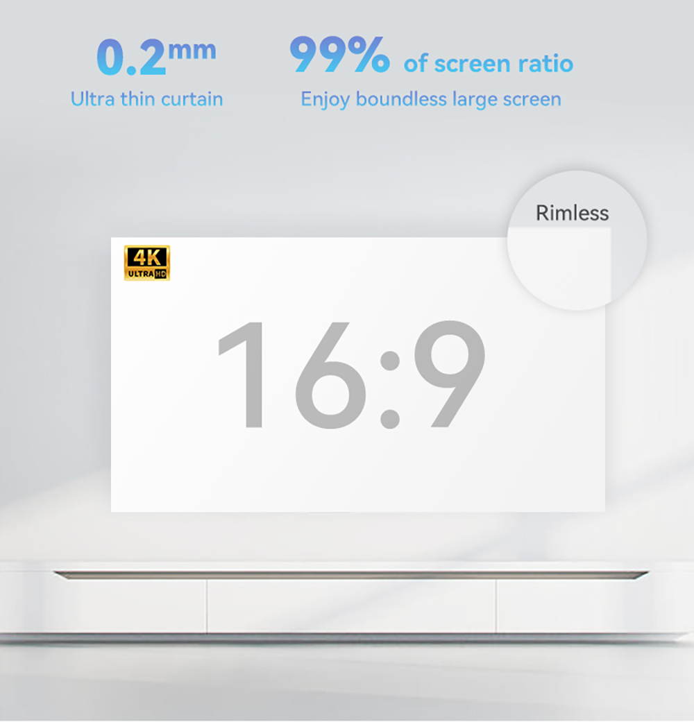 Refurbished Wanbo 100 inches Anti-Light Projection Screen, 150&deg; Visual View, 30&deg; Visual Gain Angle, 1.8 Times Color Gain, 16: 9 Ratio