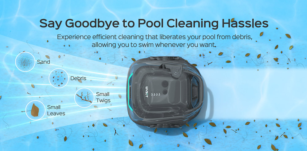 WYBOT A1 Cordless Pool Robot Vacuum, Double Filters, 120min Runtime, 2.5H rýchle nabíjanie, pre nadzemné bazény s plochým dnom, čierny