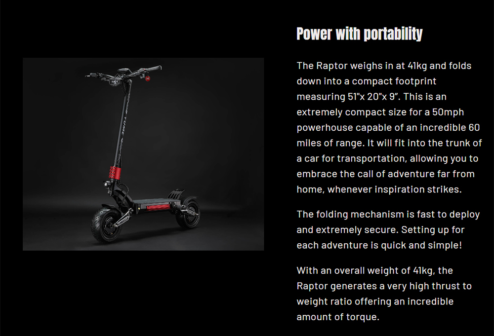 YUME Raptor Electric Scooter, 3000W*2 motor, 60V 27Ah batéria, 11-palcové terénne pneumatiky, max. rýchlosť 80 km/h, dojazd 90 km, hydraulické brzdy + elektrické brzdy, predné a zadné hydraulické tlmiče, LCD displej