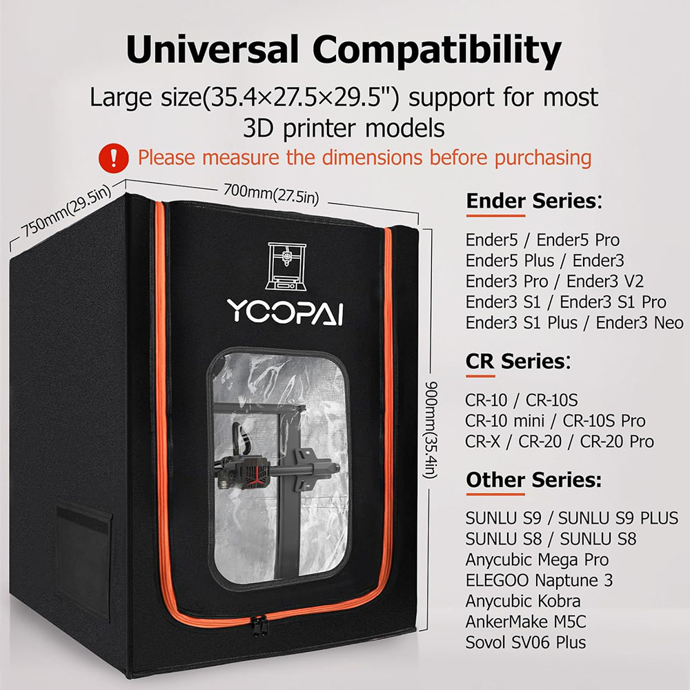 Yoopai 3D Printer Enclosure with LED Lighting, for Ender 3 V3 Plus/Ender 3 S1 Plus/ELEGOO Neptune 3 Plus/Neptune 4 Max, Large Size