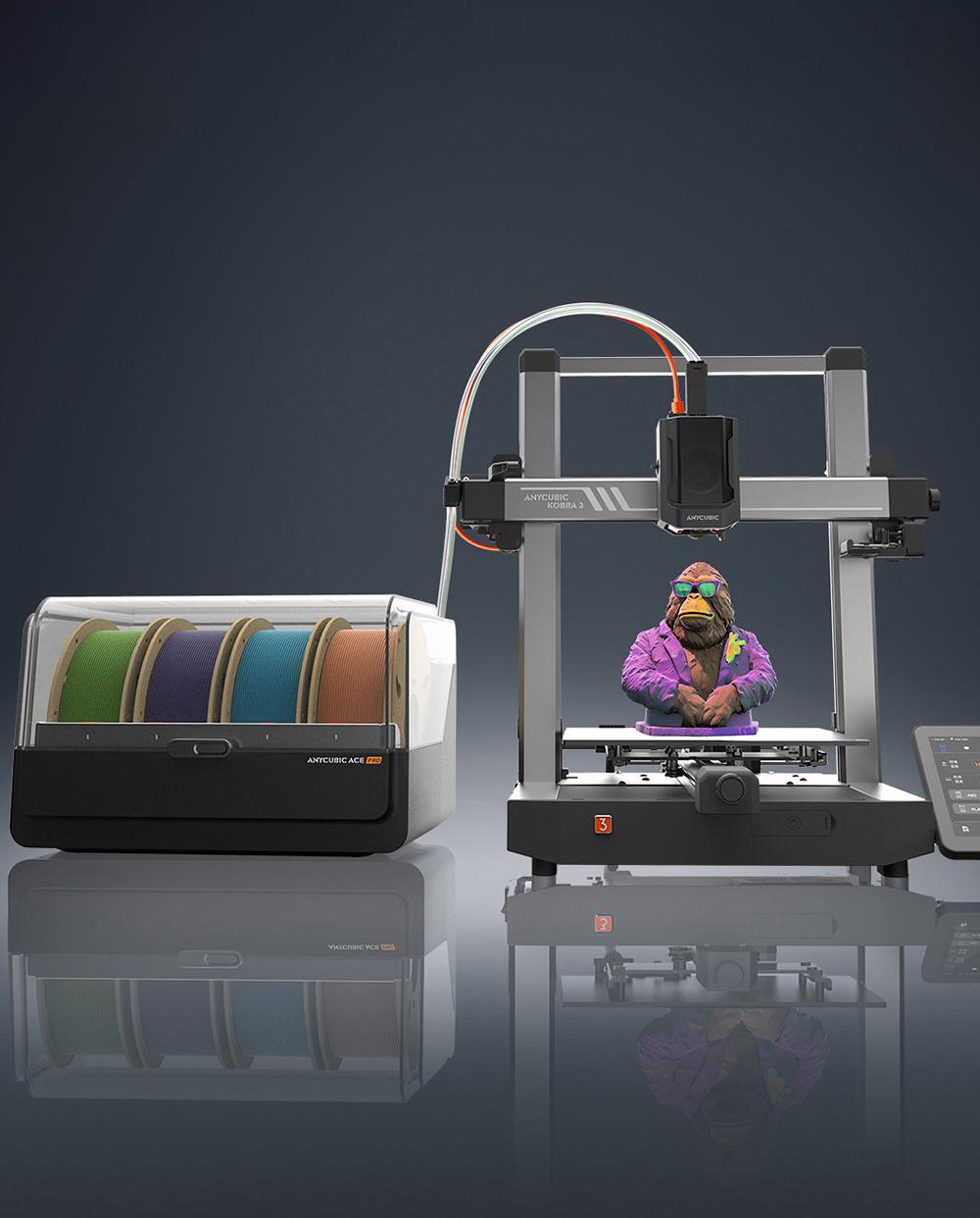 Anycubic Kobra 3 3D Drucker mit ACE Pro Combo + 6kg Creality Hyper-PLA Filament - 2kg Schwarz/Wei&szlig;/Grau