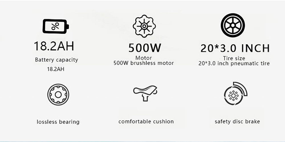 AVAKA BZ20 PLUS Elektrobicykel skladací 20*3,0 palcový s tučnými pneumatikami 500W bezkefový motor 25Km/h max. rýchlosť 48V 18.2Ah batéria 100Km dojazd 120KG max. zaťaženie Dvojkotúčová brzda Shimano 7-stupňová prevodovka IP54 Vodotesný LCD displej Jednodielne koleso - biele