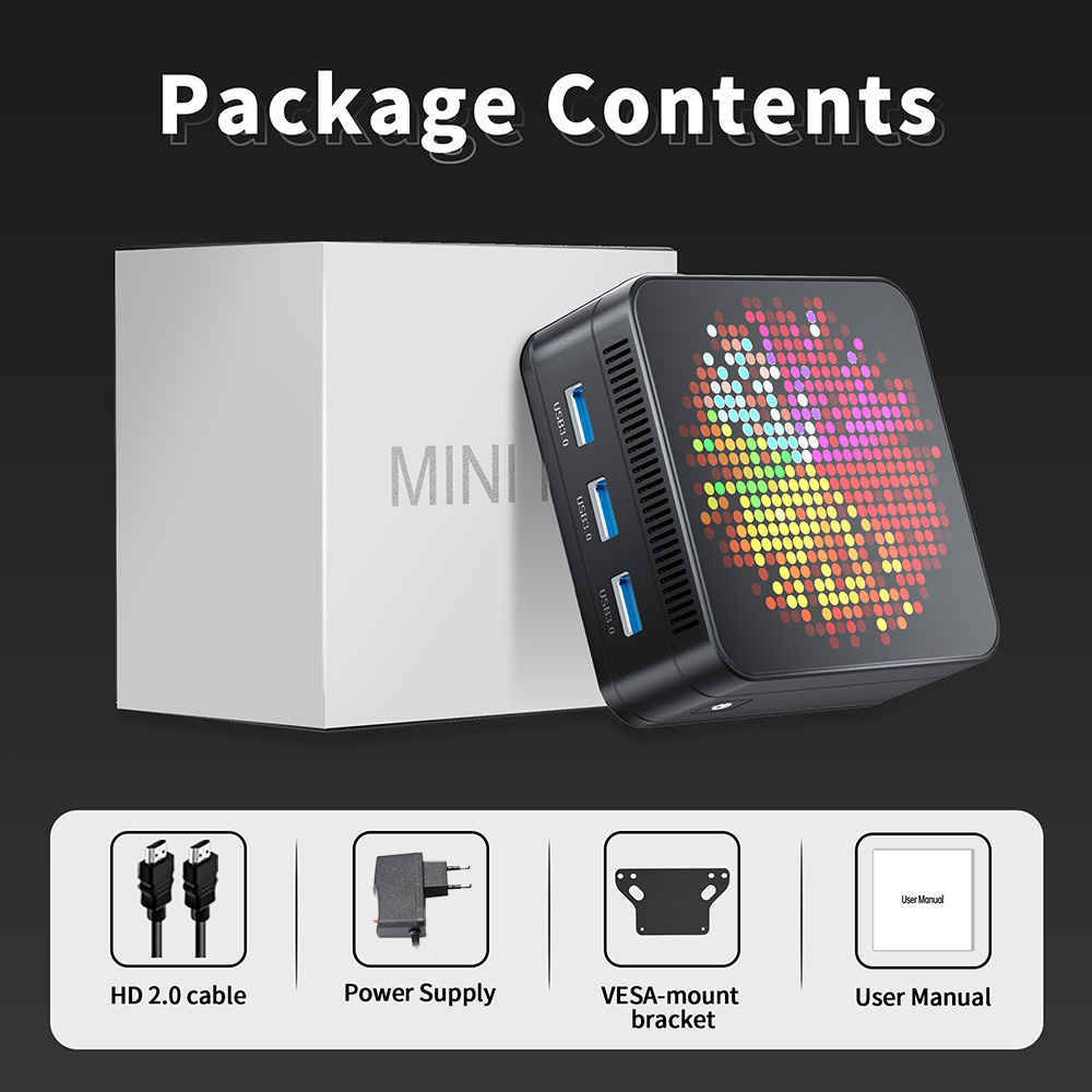 RUPA HSI-N95 Mini PC, Intel N95 4 Cores Max 3.4GHz, 12GB RAM 512GB SSD, 3*HDMI 4K 60Hz Triple Screen Display, WiFi 5 Bluetooth 5.0, 3*USB 3.0 2*RJ45 1* 3.5mm Audio