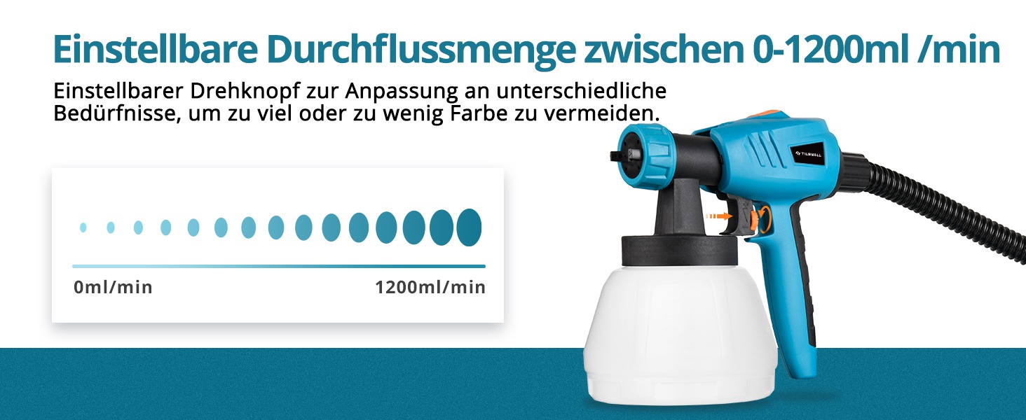 Tilswall 800W Farbspr&uuml;hger&auml;t, Max. 1200 ml/min Spr&uuml;hgeschwindigkeit, abnehmbarer 1300-ml-Tank, 3 D&uuml;sengr&ouml;&szlig;en, Blau