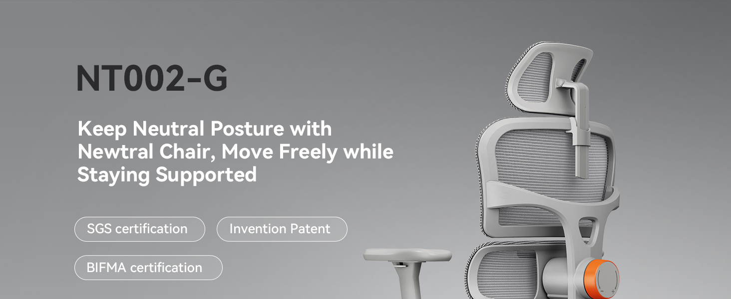 NEWTRAL NT002 Ergonomic Chair with Detachable Workstation Desktop, Adaptive Lower Back Support, Adjustable Armrest Headrest Footrest, Gray