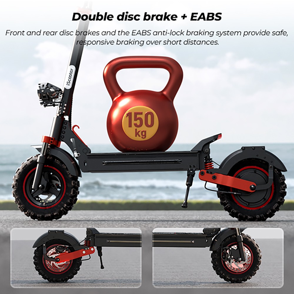 Refurbished iScooter iX5S Electric Scooter, 1000W Motor, 48V 15Ah Battery, 11-inch Tire, 25km/h Max Speed, 65km Range, Dual Disc Brakes, Front & Rear Shock Absorbers