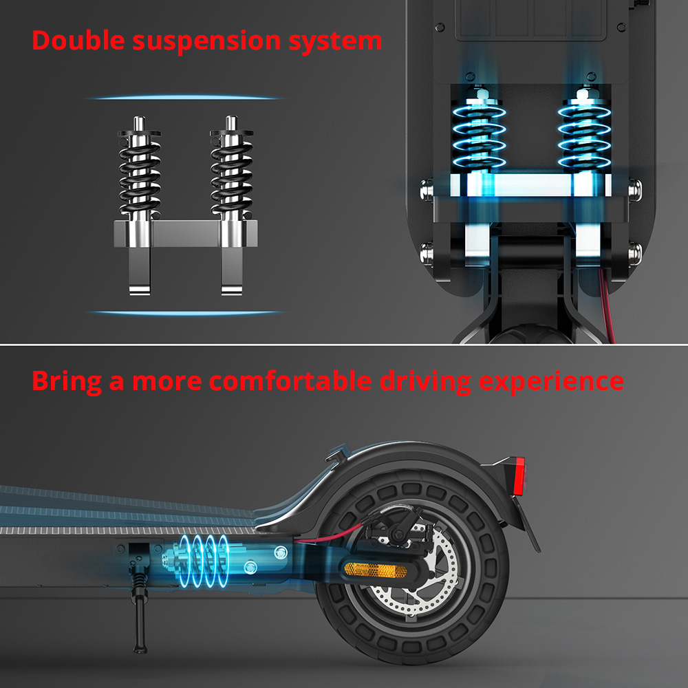 isinwheel E9T Max Electric Scooter ABE Version, 500W motor, 36V 10Ah batéria, 10-palcové pneumatiky, max. rýchlosť 20 km/h, dojazd 40 km, kotúčová brzda, zadné tlmiče