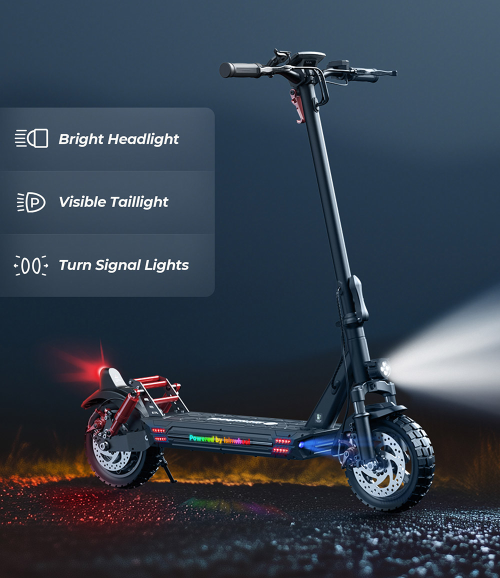 isinwheel GT1 Elektroroller, 800-W-Motor, 48-V-10-Ah-Akku, 10-Zoll-Offroad-Reifen, 45 km/h H&ouml;chstgeschwindigkeit, 45 km Reichweite, Scheibenbremsen, Sto&szlig;d&auml;mpfung vorne und hinten, 150 kg maximale Belastung, App-Steuerung