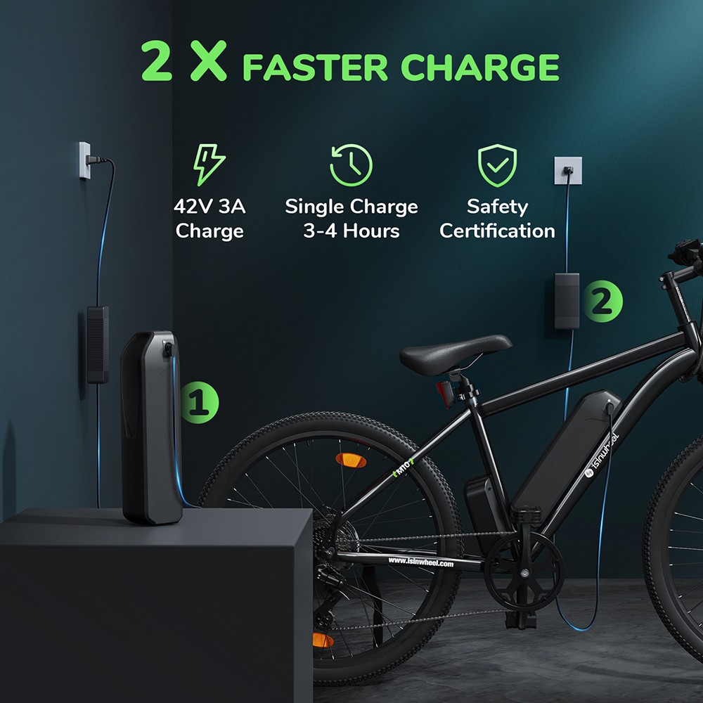 isinwheel M10 Electric Bike, 250W Motor, 36V 10,4Ah Battery, 26*1.95-palcové pneumatiky, max. rýchlosť 25 km/h, dojazd 100 km, kotúčové brzdy, hydraulické odpruženie vidlice, LCD displej - čierny