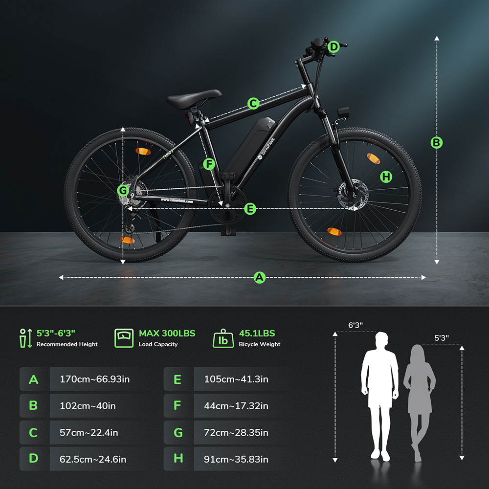 isinwheel M10 Electric Bike, 250W motor, 36V 10,4Ah batéria, 26*1,95-palcové pneumatiky, max. rýchlosť 25 km/h, dojazd 100 km, kotúčové brzdy, hydraulické odpruženie vidlice, LCD displej - čierny