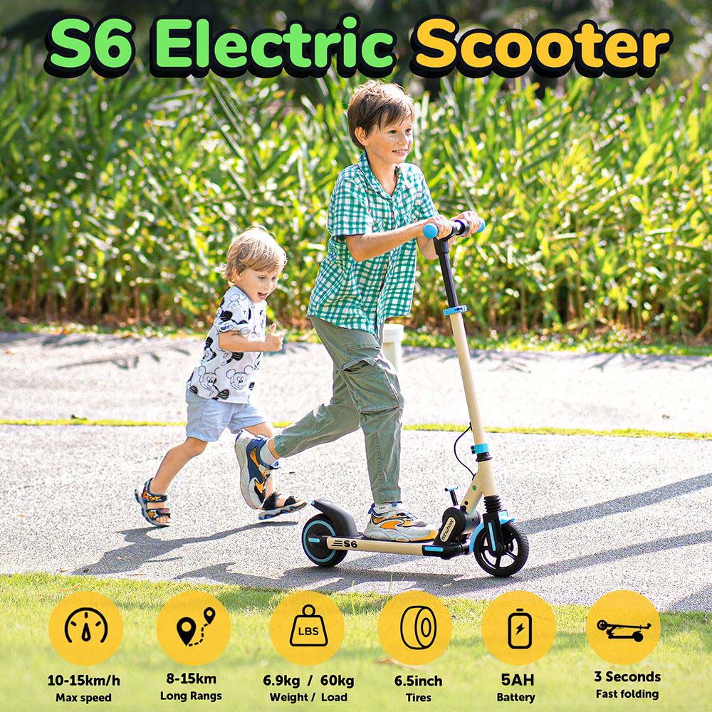 isinwheel S6 Kids Folding Electric Scooter, 150W Motor, 21.6V 5Ah Battery, 6.5-palcové pneumatiky, max. rýchlosť 15 km/h, dojazd 15 km, zadný blatník a brzda; elektronická brzda, nastaviteľná výška - modrá