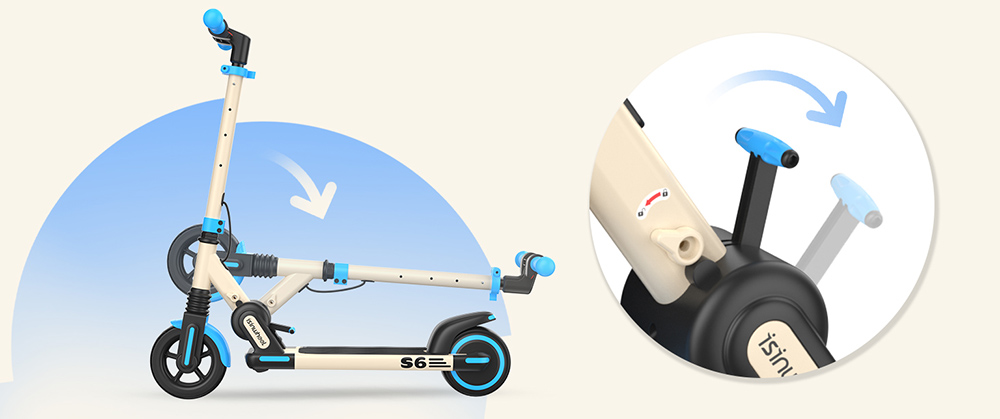 isinwheel S6 Kids Folding Electric Scooter, 150W Motor, 21.6V 5Ah Battery, 6.5-palcové pneumatiky, max. rýchlosť 15 km/h, dojazd 15 km, zadný blatník a brzda; elektronická brzda, nastaviteľná výška - modrá