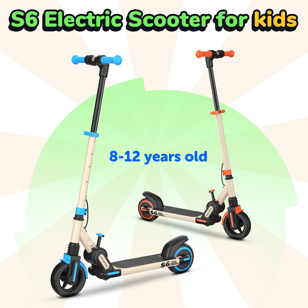 isinwheel S6 Kids Folding Electric Scooter, 150W Motor, 21.6V 5Ah Battery, 6.5-palcové pneumatiky, max. rýchlosť 15 km/h, dojazd 15 km, zadný blatník a brzda; elektronická brzda, nastaviteľná výška - modrá