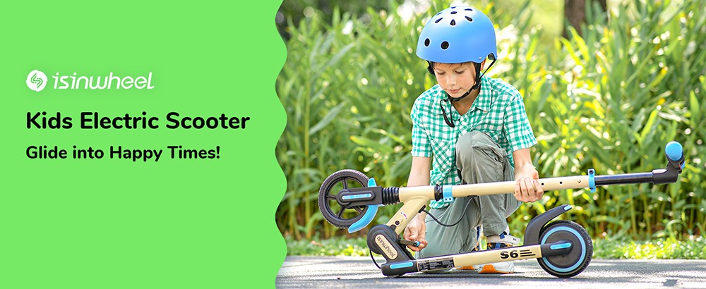 isinwheel S6 Kids Folding Electric Scooter, 150W Motor, 21.6V 5Ah Battery, 6.5-palcové pneumatiky, max. rýchlosť 15 km/h, dojazd 15 km, zadný blatník a brzda; elektronická brzda, nastaviteľná výška - modrá