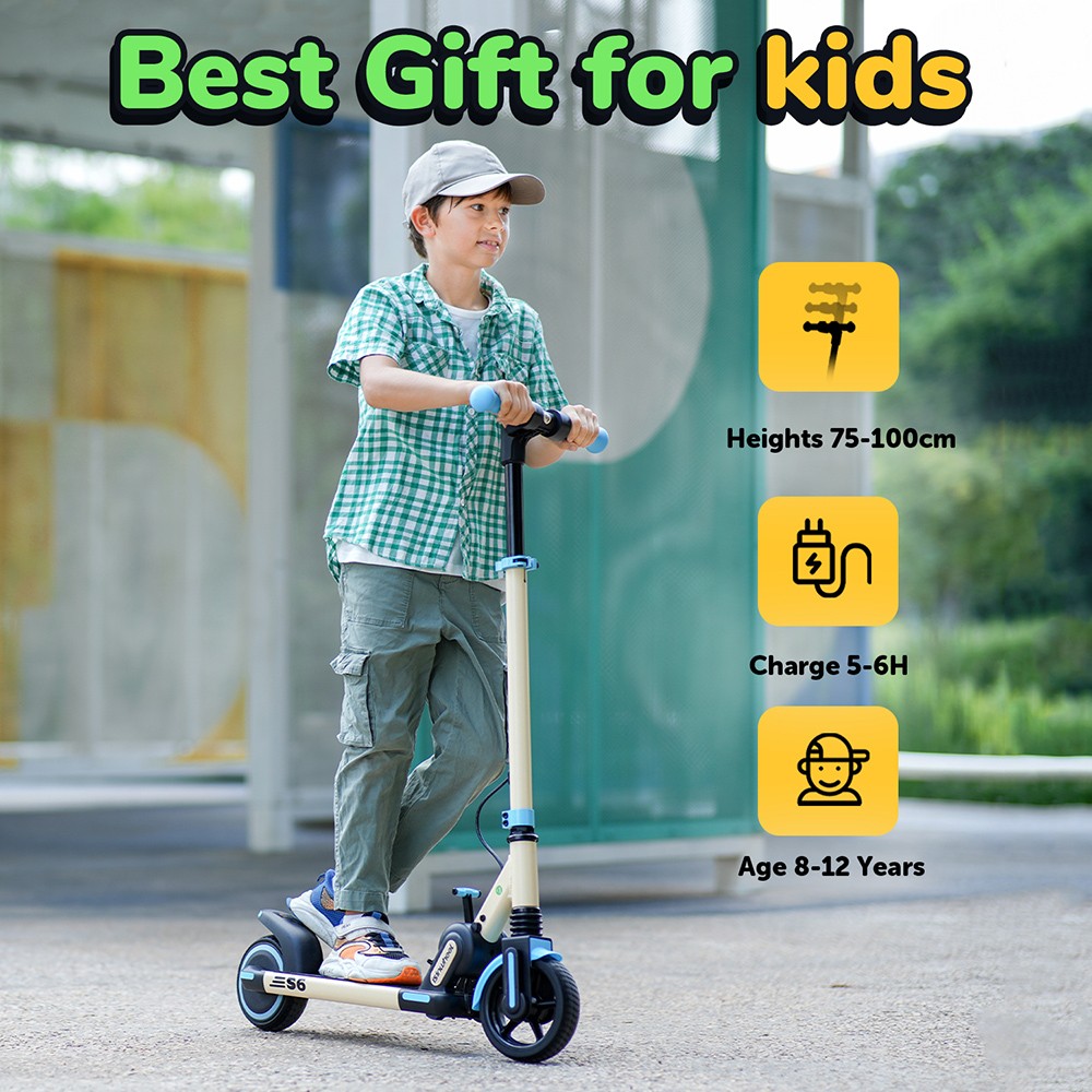 isinwheel S6 Kids Folding Electric Scooter, 150W Motor, 21.6V 5Ah batéria, 6.5-palcové pneumatiky, max. rýchlosť 15 km/h, dojazd 15 km, zadný blatník a brzda; elektronická brzda, nastaviteľná výška - modrá