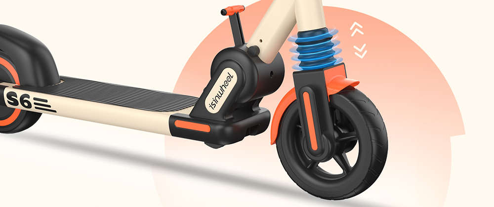 isinwheel S6 Kids Folding Electric Scooter, 150W motor, 21,6V 5Ah batéria, 6,5-palcové pneumatiky, max. rýchlosť 15 km/h, dojazd 15 km, zadný blatník a brzda; elektronická brzda, nastaviteľná výška - oranžová