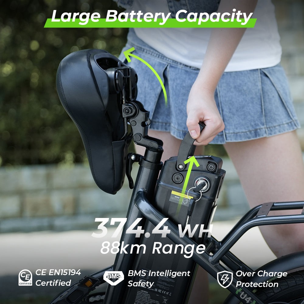 isinwheel U4 Electric Bike, 500W motor, 36V 10,4Ah batéria, 16*2.15-palcové pneumatiky, max. rýchlosť 25 km/h, dojazd 88 km, kotúčové brzdy, dvojité odpruženie - čierny