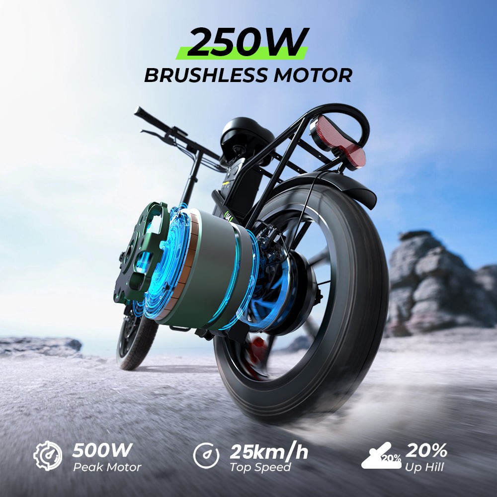 isinwheel U4 Electric Bike, 500W Motor, 36V 10,4Ah Battery, 16*2.15-palcové pneumatiky, max. rýchlosť 25 km/h, dojazd 88 km, kotúčové brzdy, dvojité odpruženie - čierny