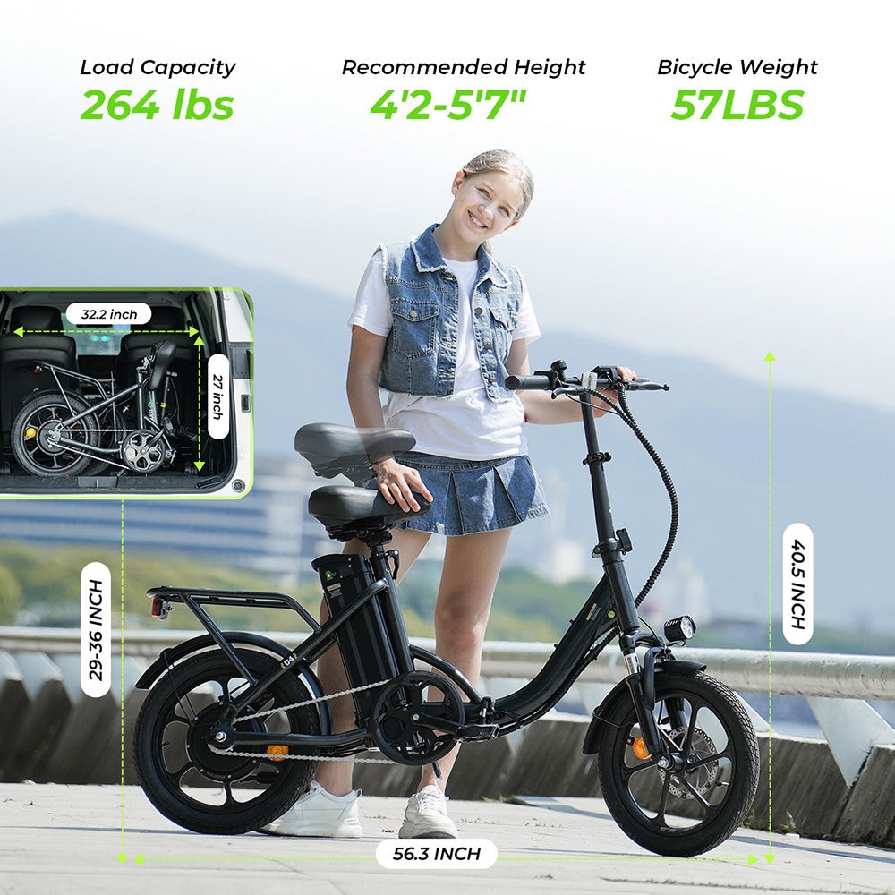 isinwheel U4 Electric Bike, 500W motor, 36V 10,4Ah batéria, 16*2,15-palcové pneumatiky, max. rýchlosť 25 km/h, dojazd 88 km, kotúčové brzdy, dvojité odpruženie - čierny