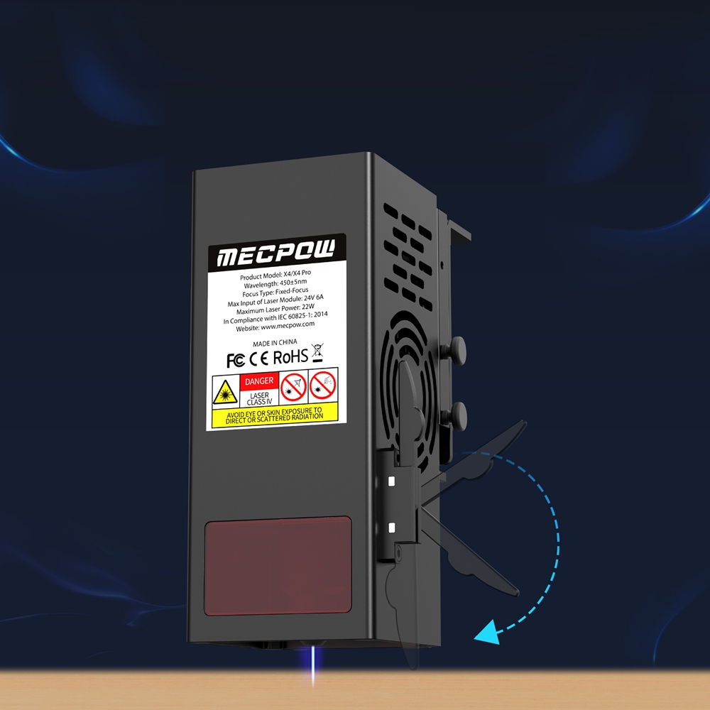 Mecpow X4 22W Laserschneider + FC1 feuerfestes Gehäuse + Lasertisch + Drehwalze