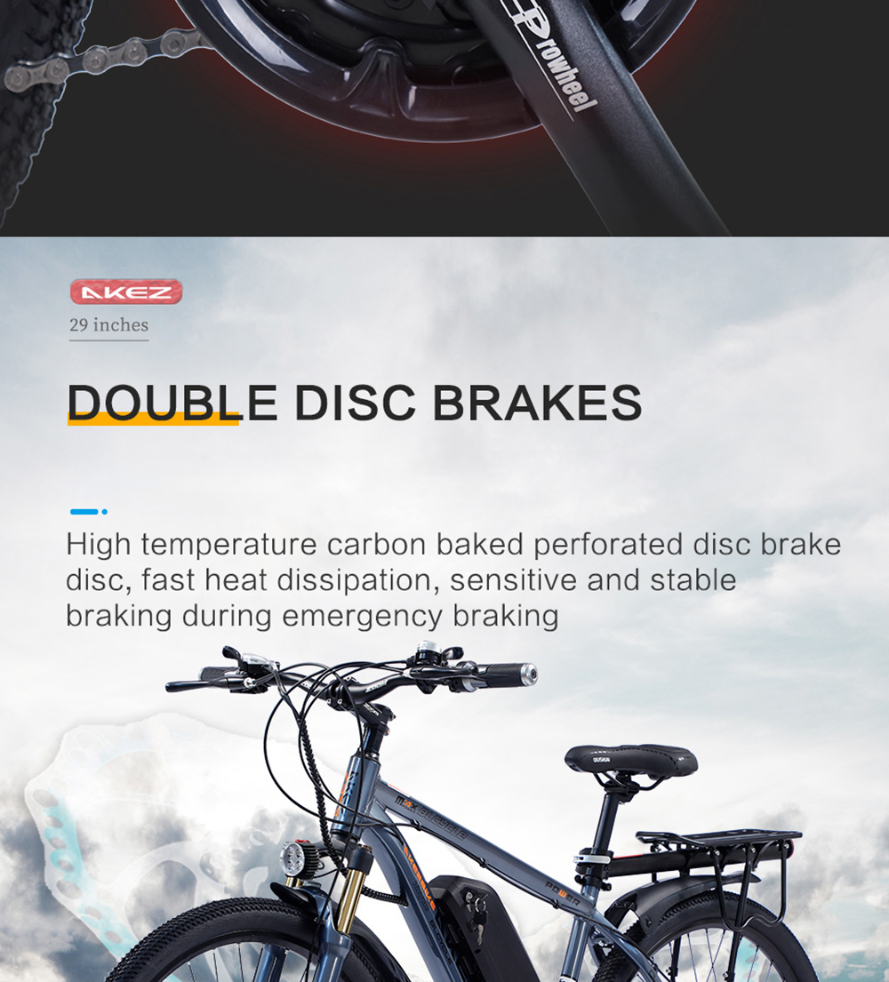 AKEZ 29 Zoll Elektrofahrrad, 1000W Motor, 48V 13Ah Akku, 29x2,15 Zoll Reifen, 45 km/h Höchstgeschwindigkeit, 50 km Reichweite, doppelte mechanische Scheibenbremsen, Vorderradgabel mit Federung, Shimano 21-Gang, LCD-Display - Weiß