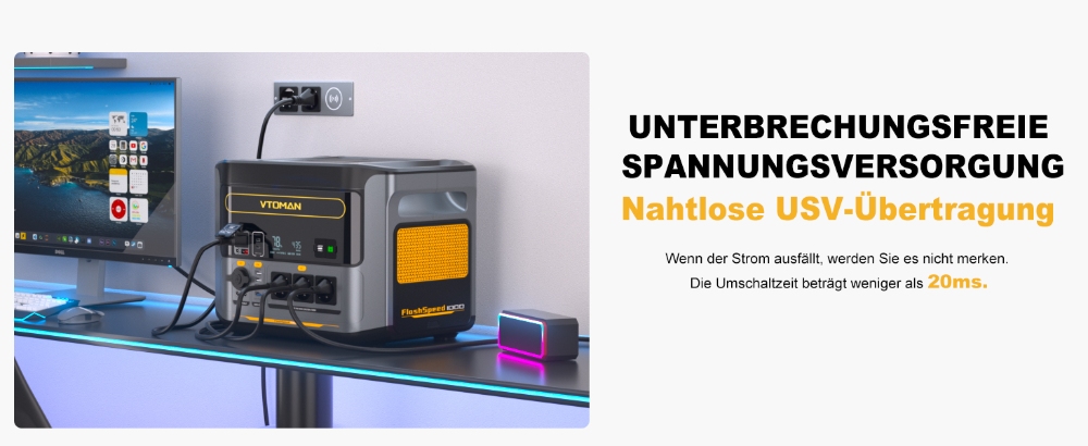 Tragbares Kraftwerk VTOMAN Flashspeed 1000, 1000W (2000W Spitze), 828Wh LiFePO4-Akku, mit AC/USB/DC-Ausgangsanschl&uuml;ssen