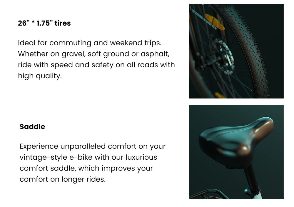 ESKUTE C100 Electric Bike, 250W Motor, 36V 10.4Ah Battery, 26*1.75' Tires, 25km/h Max Speed, 50-60km Range, Mechanical Disc Brakes, SHIMANO 7 Speed - White