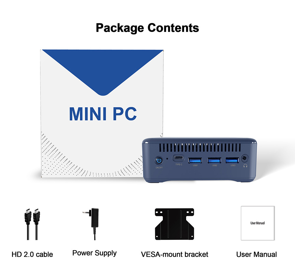 RUPA HSI-100 Mini PC, Intel N100 4 Cores Max 3.4GHz, 8GB RAM 256GB SSD, 3*HDMI 4K 60Hz Triple Screen Display, WiFi 6 Bluetooth 5.2, 3*USB 3.0, 1*Type-C, 1*RJ45, 1* 3.5mm Audio