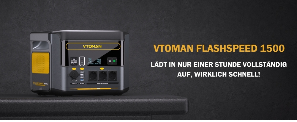 VTOMAN FlashSpeed 1500 Tragbares Kraftwerk , 1548Wh LiFePO4-Akku, 1500W Leistung, 12V DC und 100W Typ-C-Anschl&uuml;sse, mit 12 Anschl&uuml;ssen