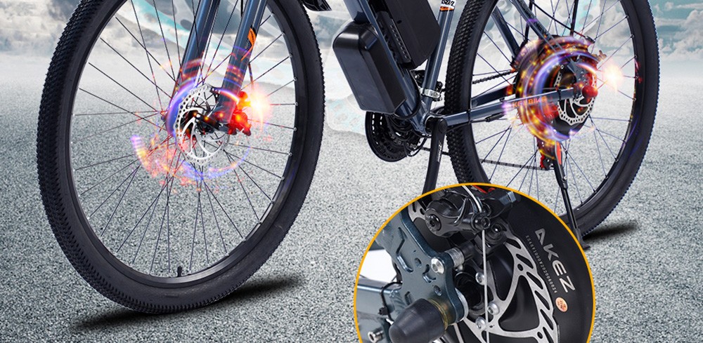AKEZ 29 Zoll Elektrofahrrad, 1000W Motor, 48V 13Ah Akku, 29x2,15 Zoll Reifen, 45 km/h Höchstgeschwindigkeit, 50 km Reichweite, doppelte mechanische Scheibenbremsen, Vorderradgabel mit Federung, Shimano 21-Gang, LCD-Display - Weiß
