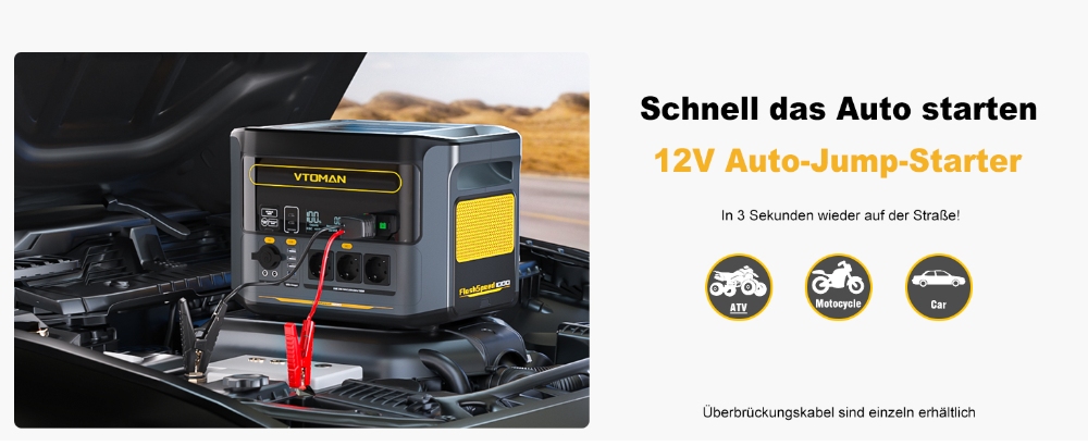 Tragbares Kraftwerk VTOMAN Flashspeed 1000, 1000W (2000W Spitze), 828Wh LiFePO4-Akku, mit AC/USB/DC-Ausgangsanschl&uuml;ssen