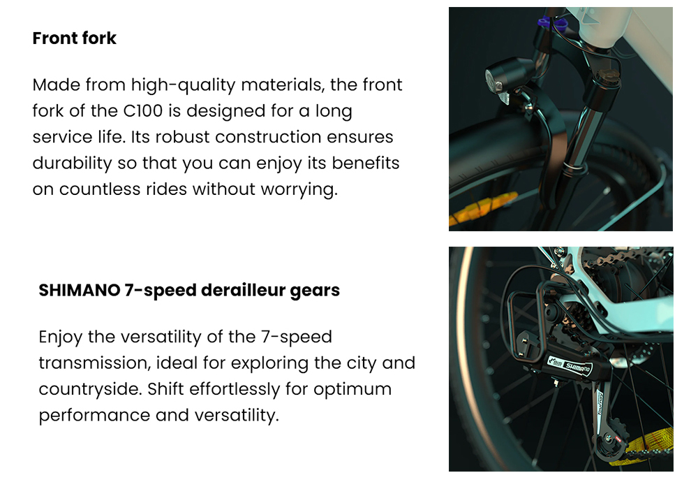 ESKUTE C100 Electric Bike, 250W Motor, 36V 10.4Ah Battery, 26*1.75' Tires, 25km/h Max Speed, 50-60km Range, Mechanical Disc Brakes, SHIMANO 7 Speed - White