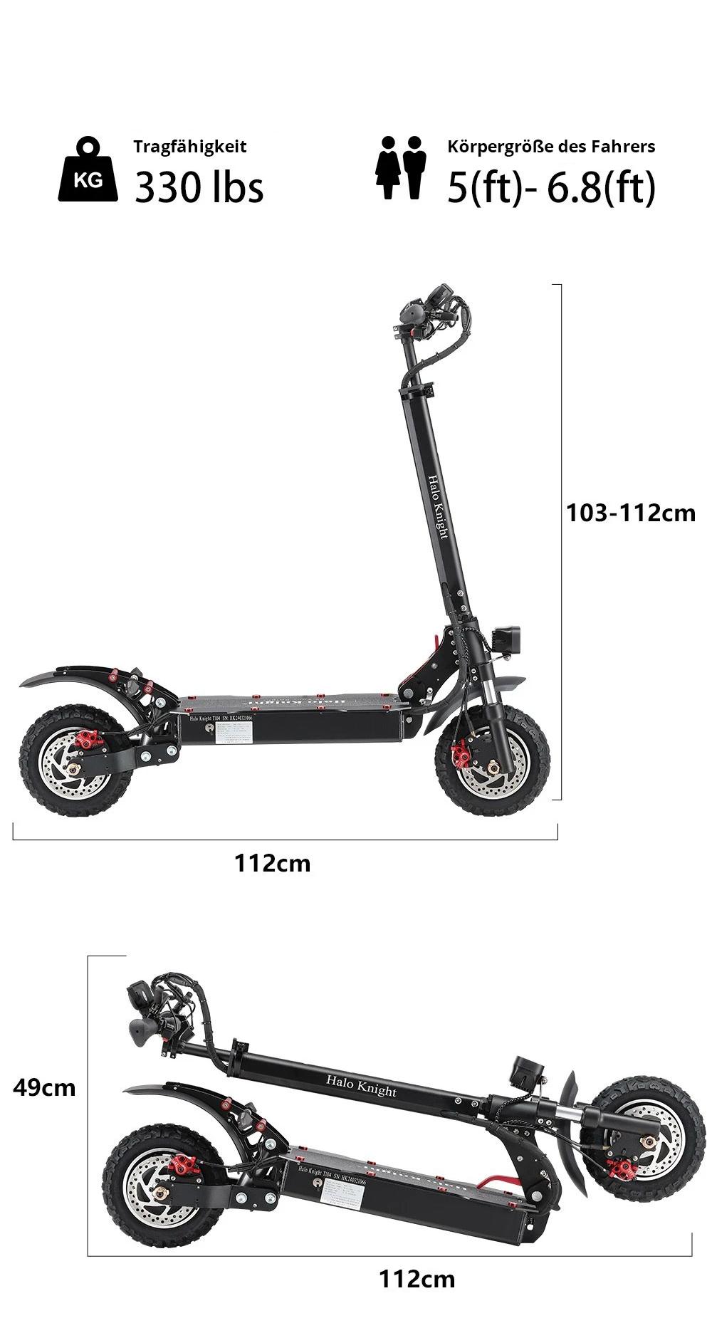 Halo Knight T104 Elektroroller, 10 Zoll Offroad-Reifen, 52V 1000Wx2 Motoren, 65 km/h H&ouml;chstgeschwindigkeit, 52V 21Ah Batterie, 45 km Reichweite