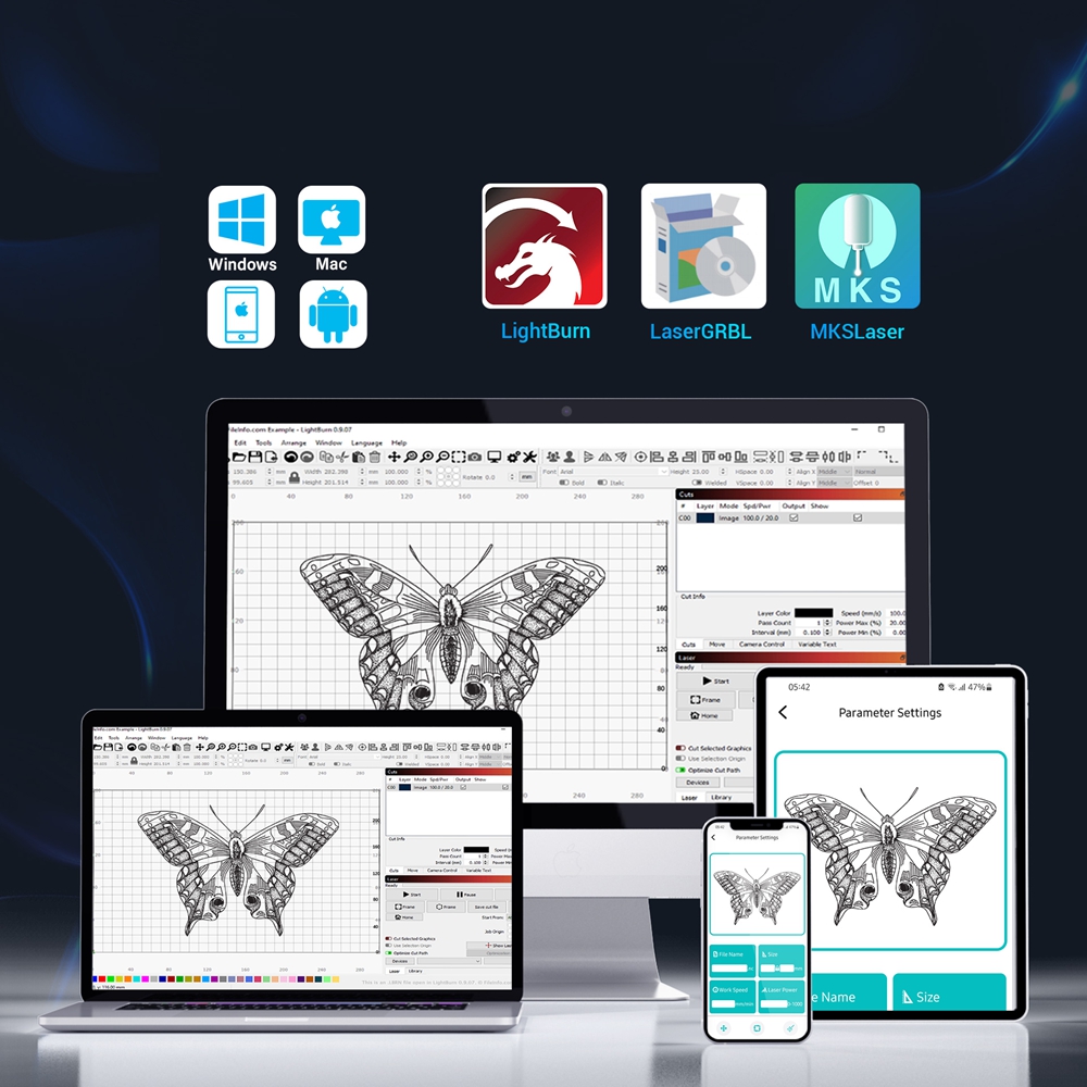Mecpow X4 22W Laserschneider + FC1 feuerfestes Gehäuse + Lasertisch + Drehwalze
