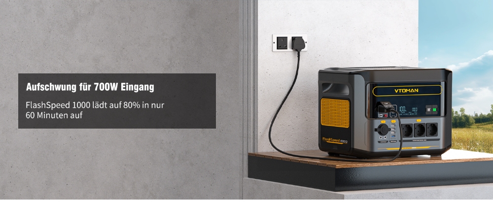 Tragbares Kraftwerk VTOMAN Flashspeed 1000, 1000W (2000W Spitze), 828Wh LiFePO4-Akku, mit AC/USB/DC-Ausgangsanschl&uuml;ssen