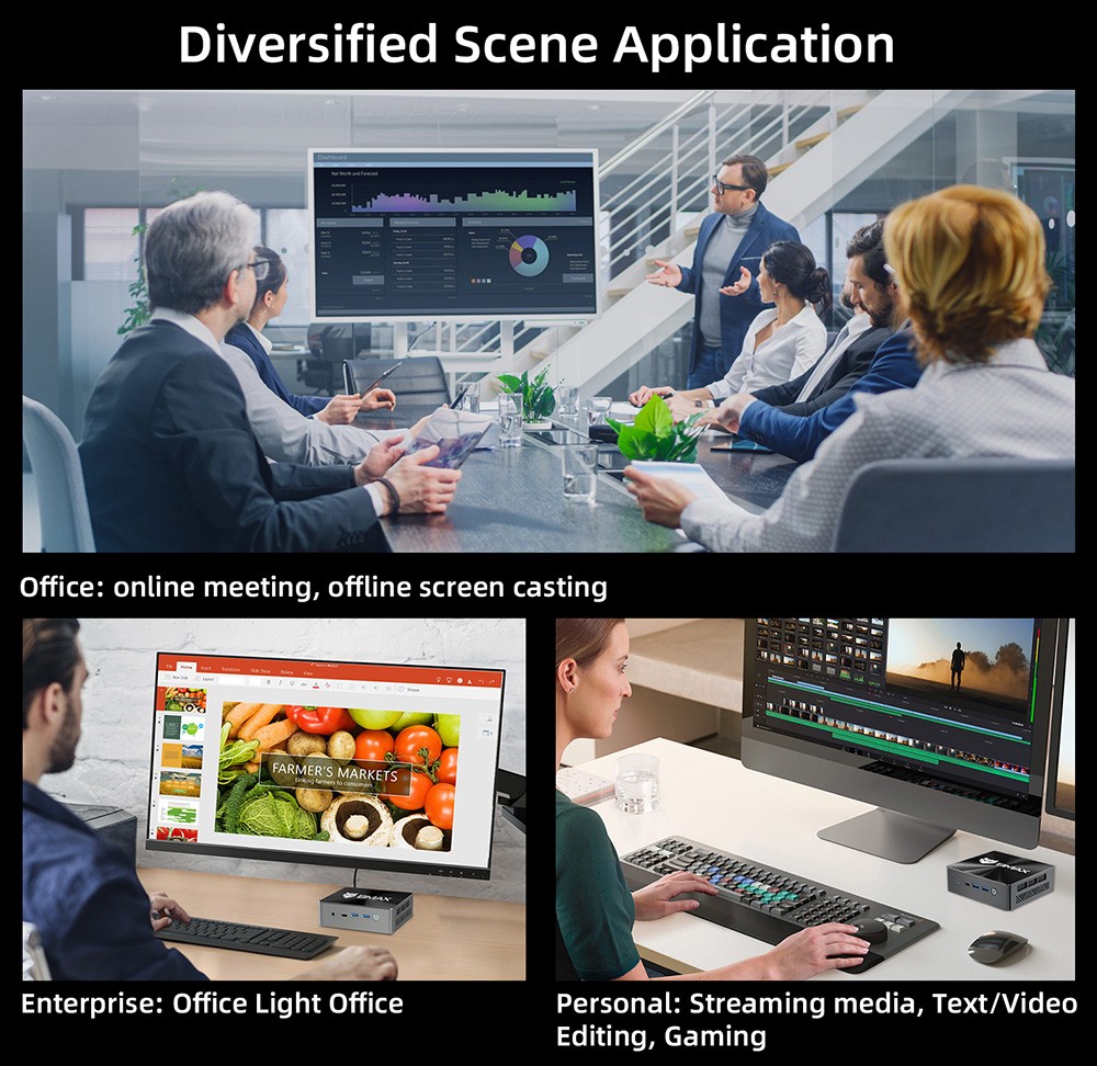 BMAX B8 Pro Mini-PC, Intel Core i7-1365U, 10-Kerne-Prozessor, bis zu 5,2 GHz, 24 GB DDR5 RAM 1 TB NVMe SSD, WiFi 6 + Bluetooth 5.2, 2 x HDMI + 1 x Typ-C 4K @ 60 Hz Dreifach-Display, 2 x USB 3.0, 2 x USB 2.0, 1 x RJ45 - EU-Stecker