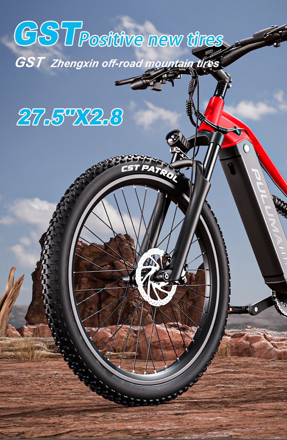 PULUMA PH001 Elektrofahrrad, 500-W-Motor, 48-V-20-Ah-Akku, 27,5 x 2,8-Zoll-Reifen, 40 km/h H&ouml;chstgeschwindigkeit, 150 km Reichweite, hydraulische &Ouml;lbremsen, Sto&szlig;d&auml;mpfergabel, 9-Gang-Umwerfer, LCD-Display &ndash; Schwarz Rot
