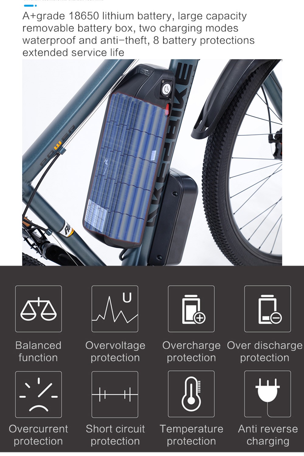 Elektrobicykel AKEZ 29'', 1000W motor, 48V 13AH batéria, 29*2.15-palcové pneumatiky, max. rýchlosť 45 km/h, dojazd 50 km, dvojité mechanické kotúčové brzdy, predná odpružená vidlica, Shimano 21 rýchlostí, LCD displej - čierny