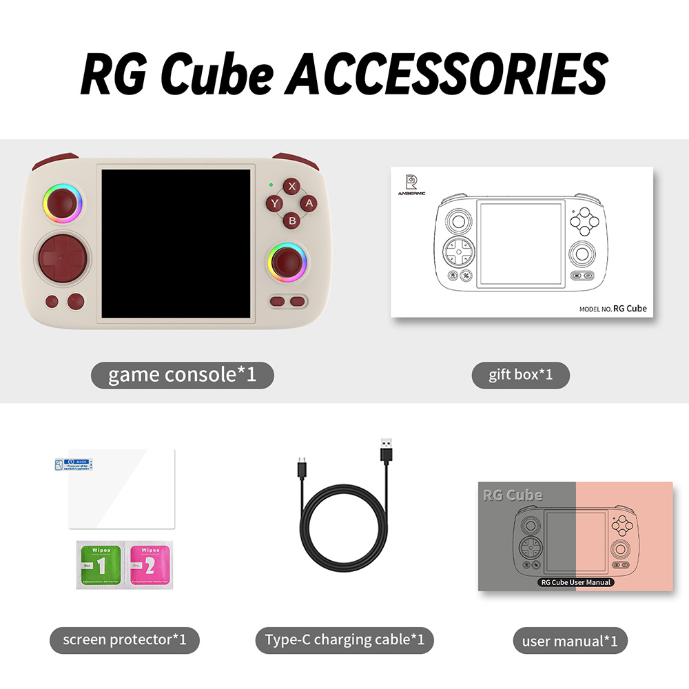 ANBERNIC RG Cube Game Console, 128GB TF Card 4000+ Games, 8GB LPDDR4X RAM 128GB UFS2.2 Storage, Android 13, 3.95-inch IPS Touchscreen 720*720, 5G WiFi Bluetooth 5.0, Moonlight Streaming, 7 Hours of Playtime, RGB Light - Grey