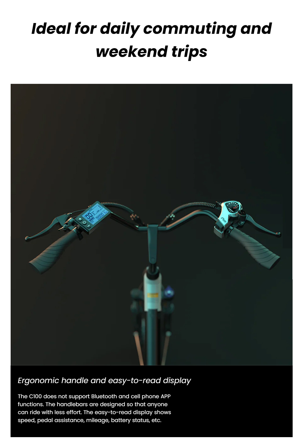 ESKUTE C100 Electric Bike, 250W Motor, 36V 10.4Ah Battery, 26*1.75' Tires, 25km/h Max Speed, 50-60km Range, Mechanical Disc Brakes, SHIMANO 7 Speed - White