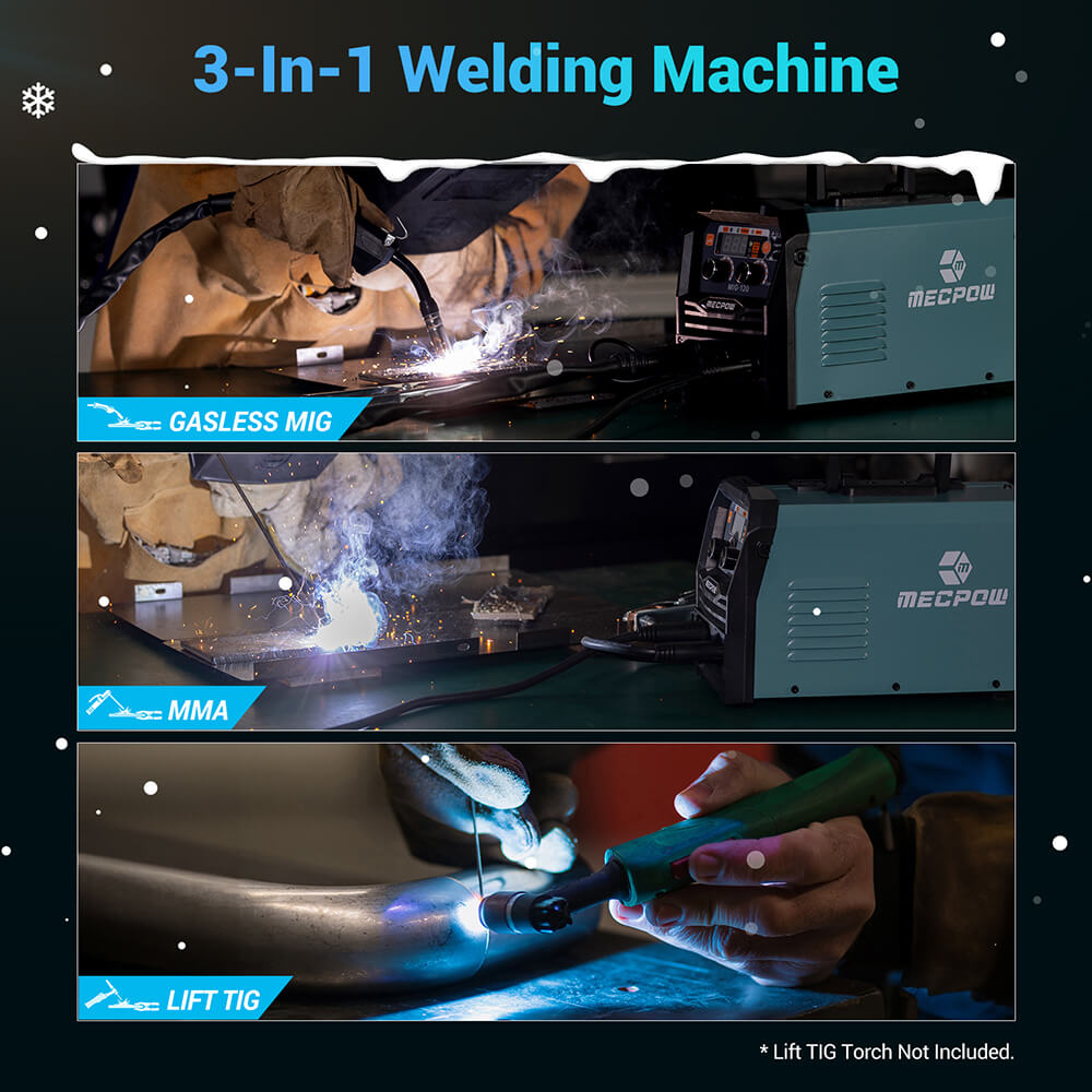 Poste &agrave; souder sans gaz Mecpow MIG120, 110 V, MIG/MMA/LIFT TIG 3 en 1, protection contre la surchauffe/surintensit&eacute;/surcharge/surtension, &eacute;cran LCD