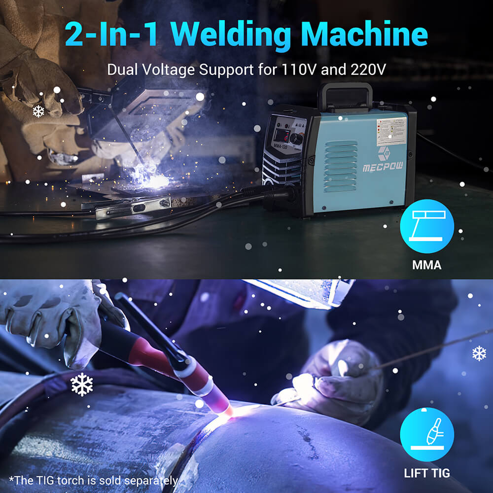 Mecpow MMA120 Stick Welder, 110/220V, MMA/LIFT TIG 2 in 1,  Overheating/ Overcurrent/ Overload/Over-Voltage Protection, LED Display