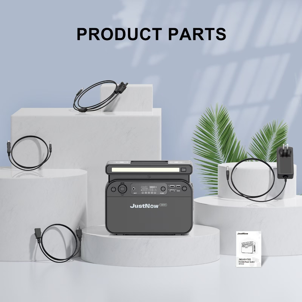 JustNow 580 W tragbares Kraftwerk, 518 Wh LiFePO4-Akku, mit AC/Autoanschluss/USB-Ausgang, LCD-Display, duales kabelloses Laden mit 15 W, &uuml;ber 3500 Kreise, grau