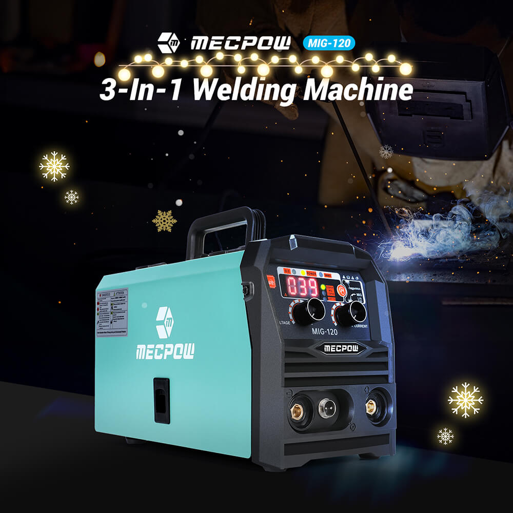 Poste &agrave; souder sans gaz Mecpow MIG120, 110 V, MIG/MMA/LIFT TIG 3 en 1, protection contre la surchauffe/surintensit&eacute;/surcharge/surtension, &eacute;cran LCD