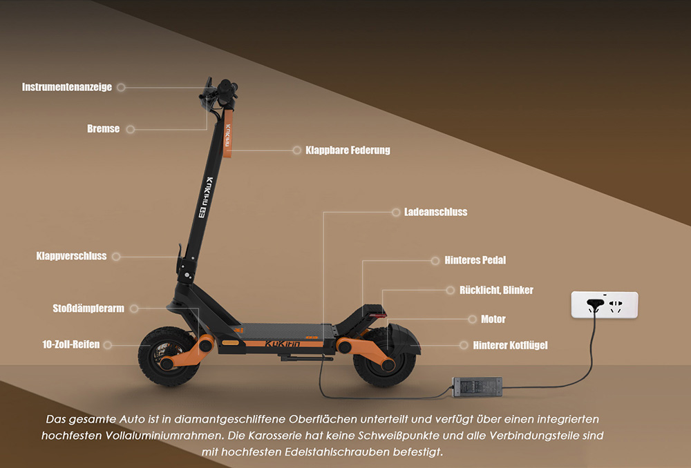 KuKirin G3 Elektroroller, 1200 W Heckmotor, 50 km/h H&ouml;chstgeschwindigkeit, 52 V 18 Ah Lithiumbatterie, 70 km Reichweite, Scheibenbremse, 120 kg Tragkraft