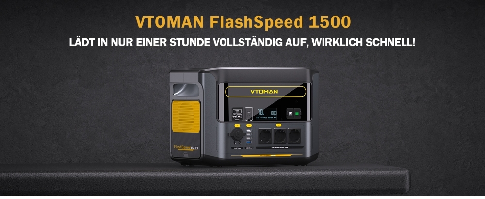 VTOMAN FlashSpeed 1500 Tragbares Kraftwerk , 1548Wh LiFePO4-Akku, 1500W Leistung, 12V DC und 100W Typ-C-Anschl&uuml;sse, mit 12 Anschl&uuml;ssen