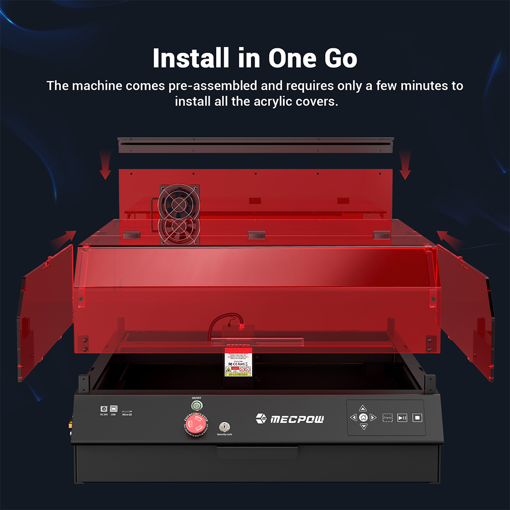 Mecpow X4 Pro 22W Laser Engraver Cutter, with Protective Cover & Integrated Air Assist, 0.08x0.1mm Laser Spot, 22000mm/min Engraving Speed, Emergency Stop, Offline Work, Support LightBurn/ LaserGRBL/ MKSLaser, 410*400mm